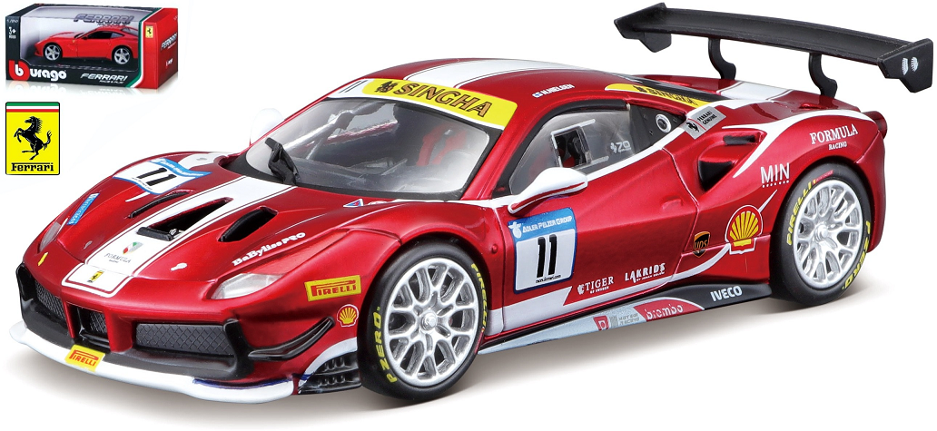 Ferrari 488 Challenge No.11 Formula Racing 2017 Rood/Wit - 1:24