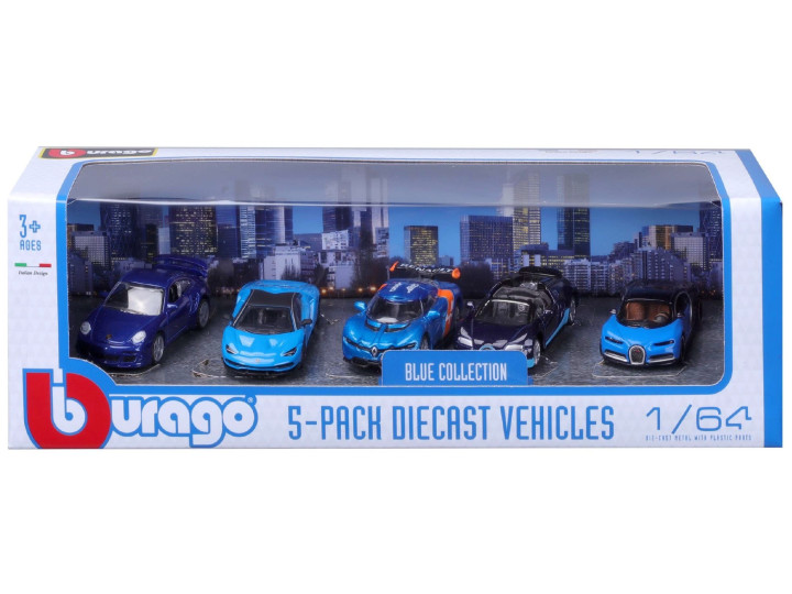 5-Pack Diecast Cars Set - Porsche, Lamborghini, Alpine, Bugatti, Bugatti - 1:64