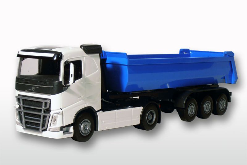 Volvo FH16 4x2 Wit met 3-As Kieptrailer Zilver - 1:25