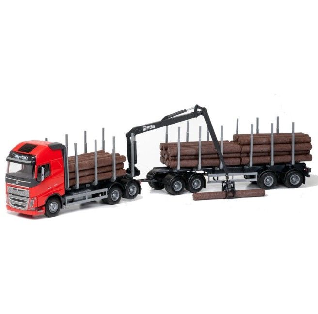 Volvo FH16 750 XL 6x4 Rood Hout Transporter met 4-as Houttransporttrailer - 1:25