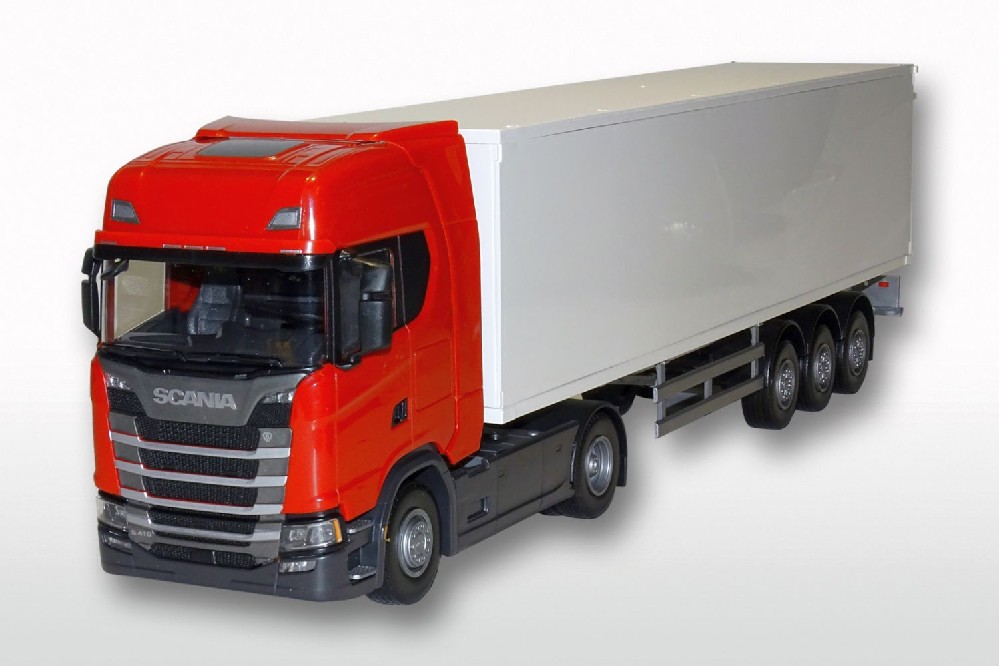Scania CS410 Rood met Gesloten Oplegger - 1:25