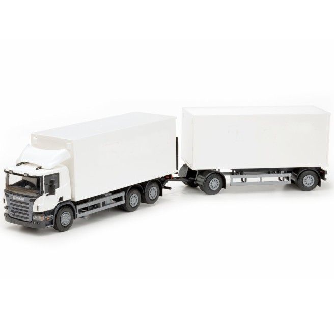 Scania CR 6x4 Box Truck White with Trailer - 1:25