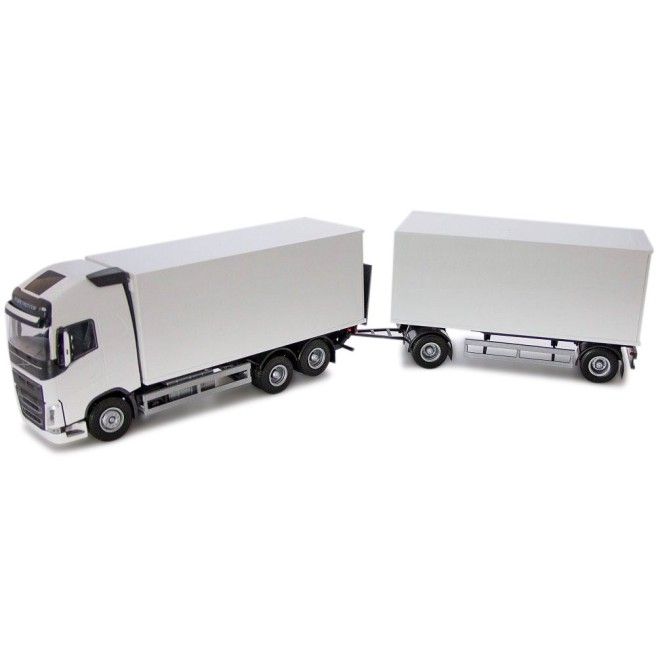 Volvo FH 6x4 Bakwagen Wit met Aanhanger - 1:25