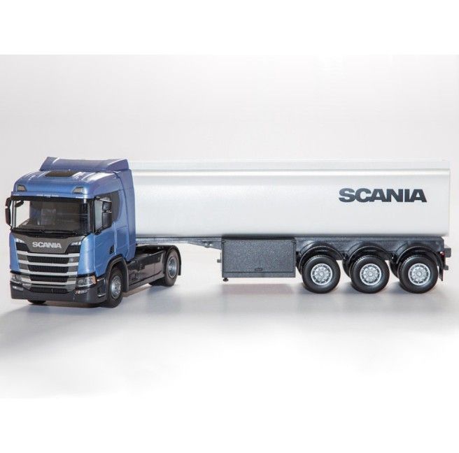 Scania R450 6x4 Blauw met 3-as Tanktrailer - 1:25