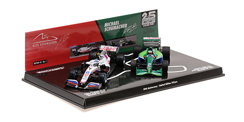 2 Car Set M. Schumacher Belgian GP 1991 + M. Schumacher Belgian GP 2021 30th Anniversary - 1:43