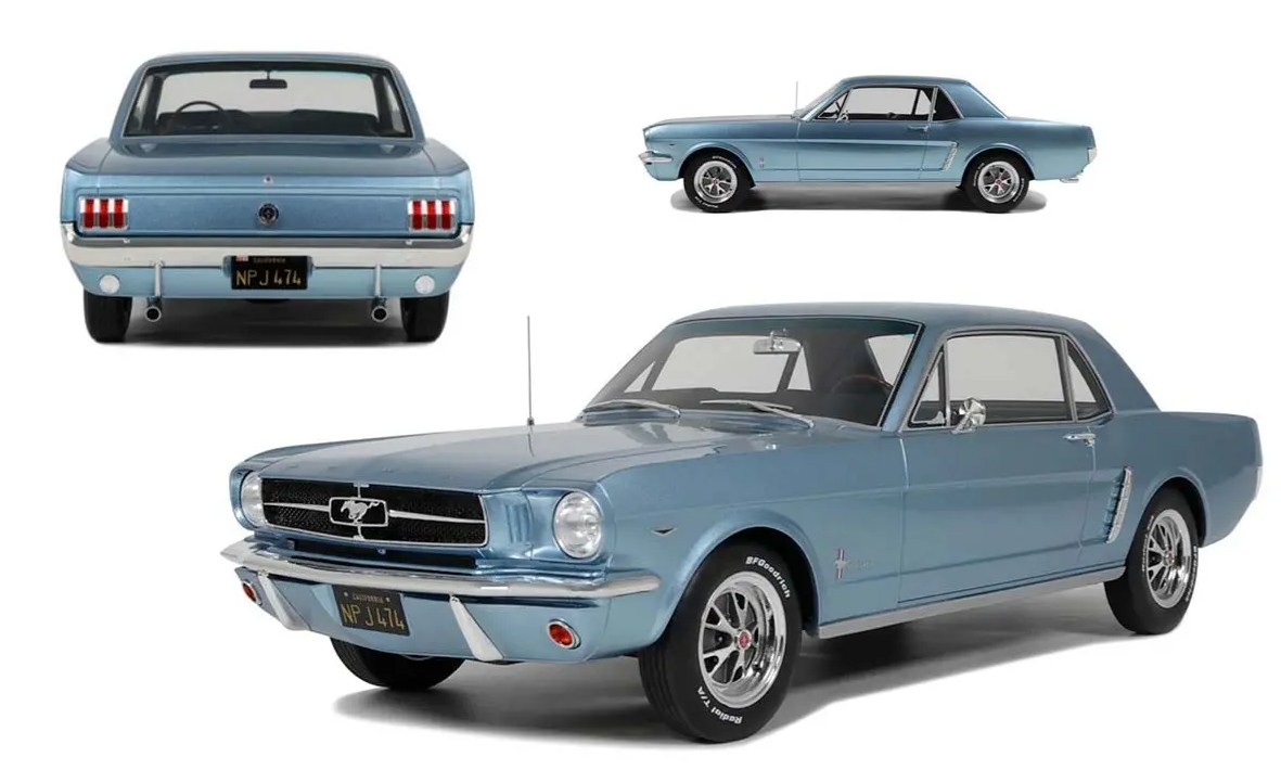 Ford Mustang V8 Hardtop 1965 Silver Blue Pony - 1:12