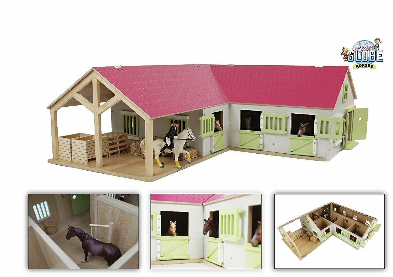 Paardenhoekstal met 3 Boxen en berging Roze - 1:24